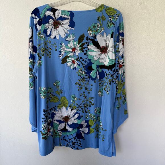 Susan Graver Liquid Knit Blue Floral beaded top size XL - Picture 9 of 9